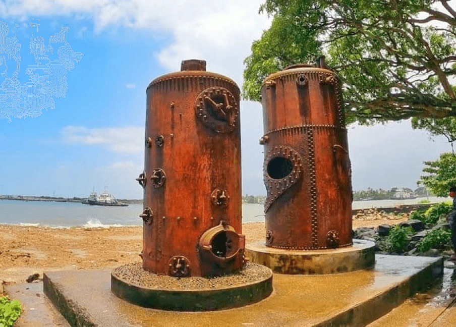 Old rusted tanks on a Kochi beach