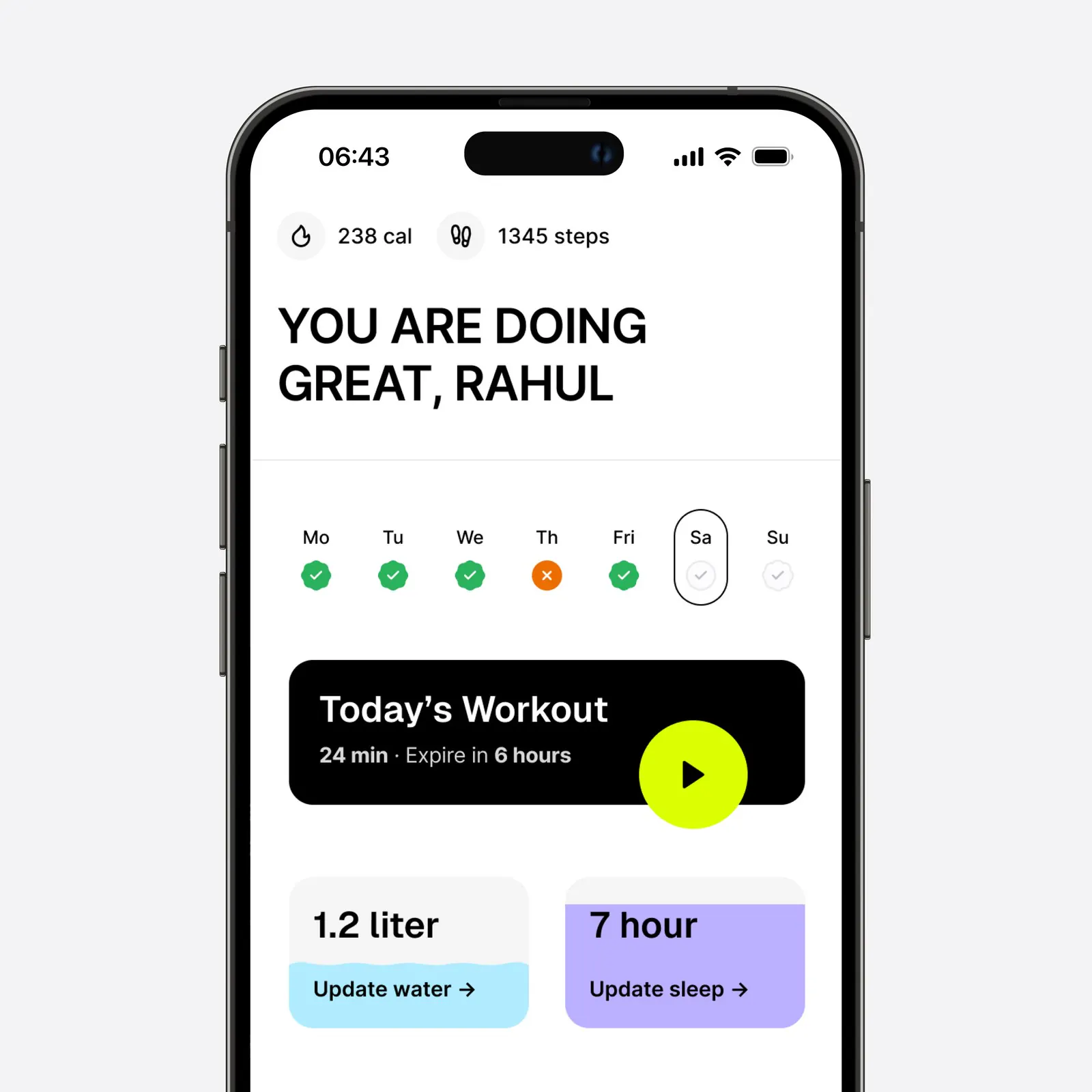 DayZero workout app home screen